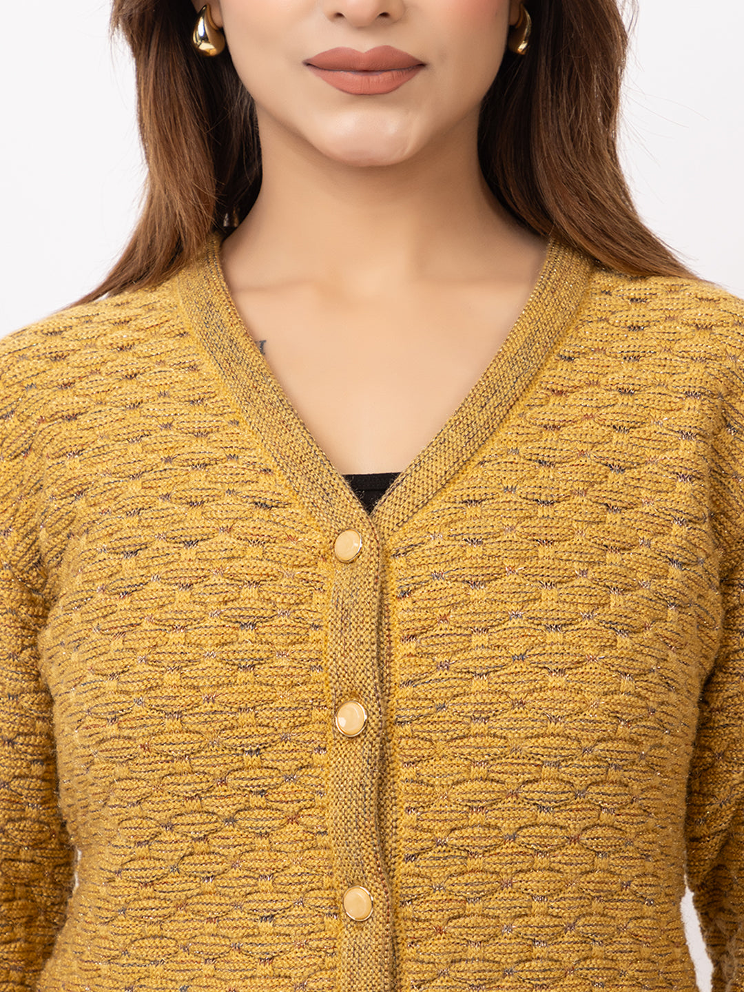 2384 Mustard V neck Cardigan winter wear TWENTY ME