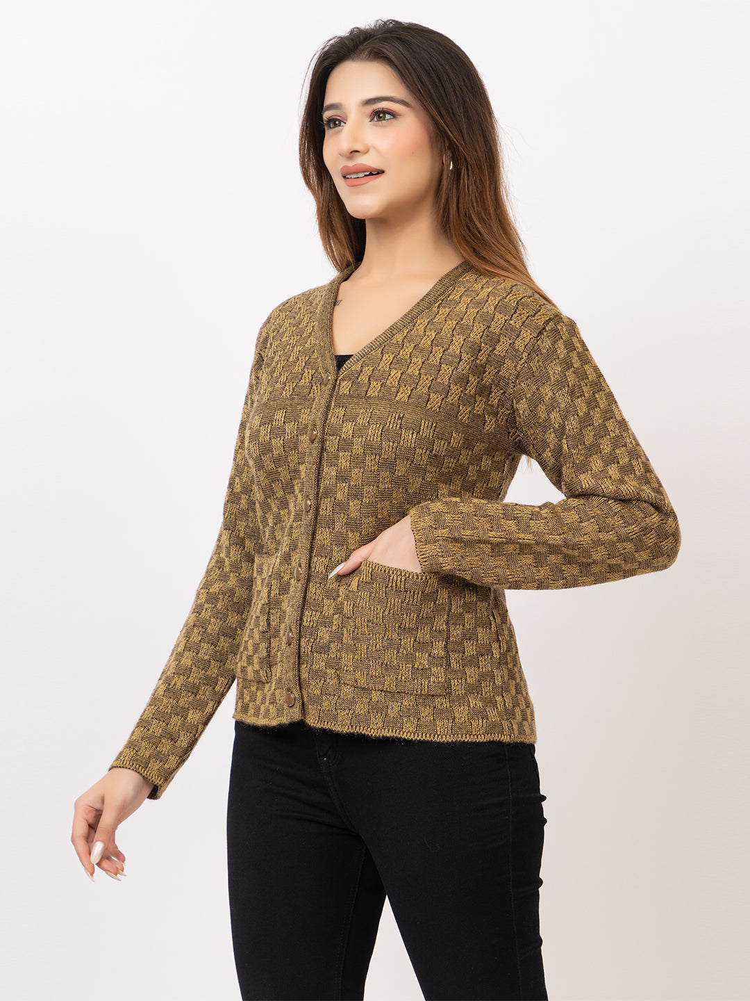 2394 Mustard V neck Cardigan winter wear TWENTY ME