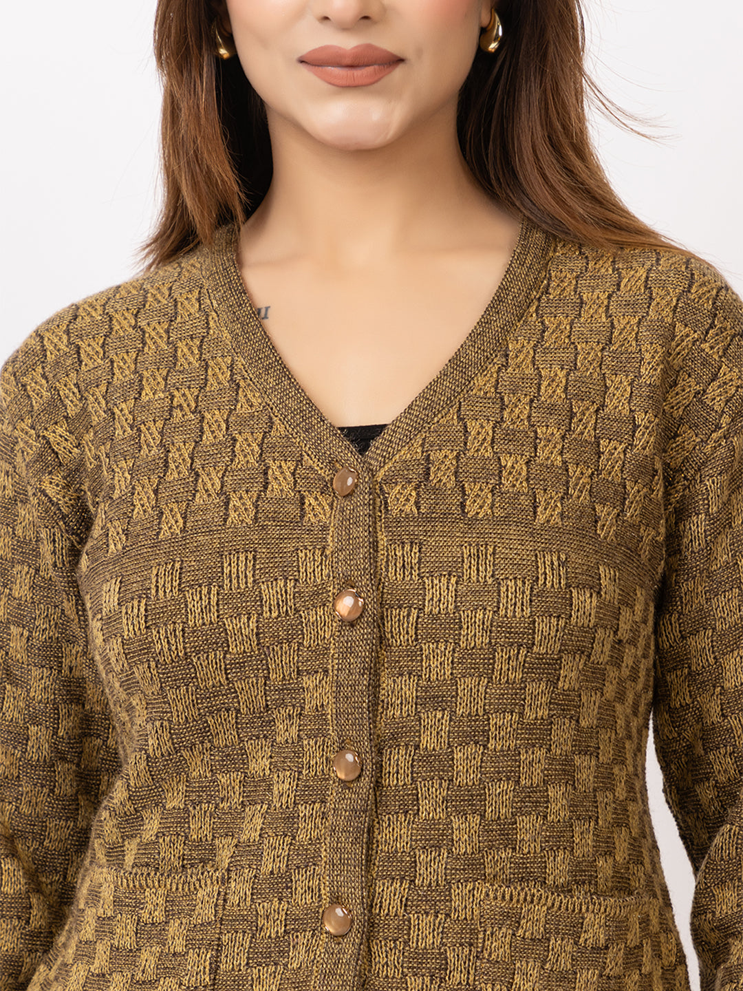 2394 Mustard V neck Cardigan winter wear TWENTY ME