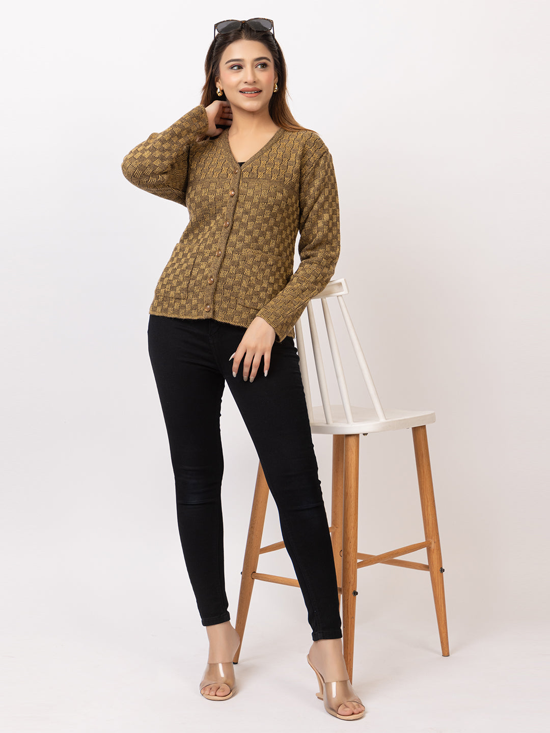 2394 Mustard V neck Cardigan winter wear TWENTY ME