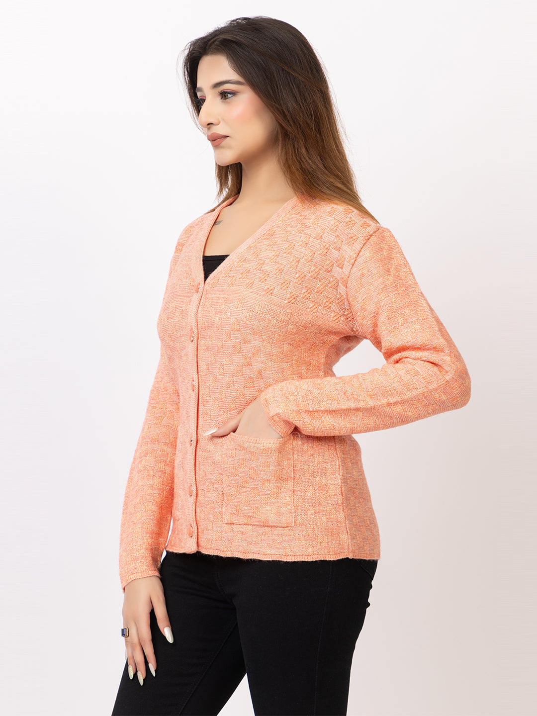2394 Pink V neck Cardigan winter wear TWENTY ME