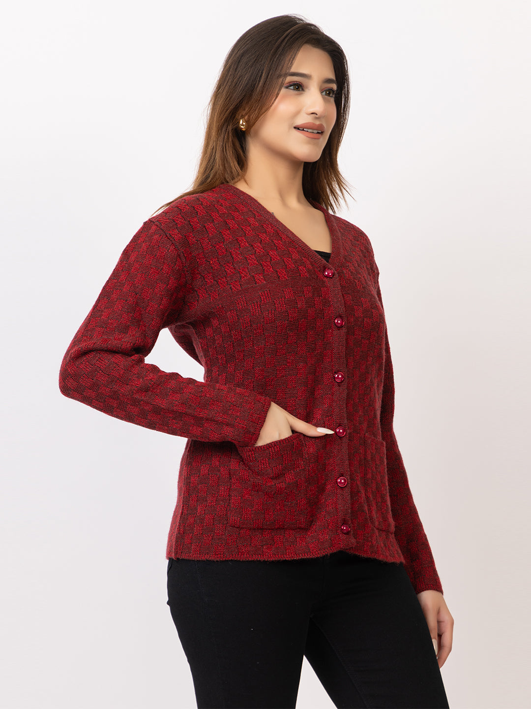 2394 Maroon V neck Cardigan winter wear TWENTY ME