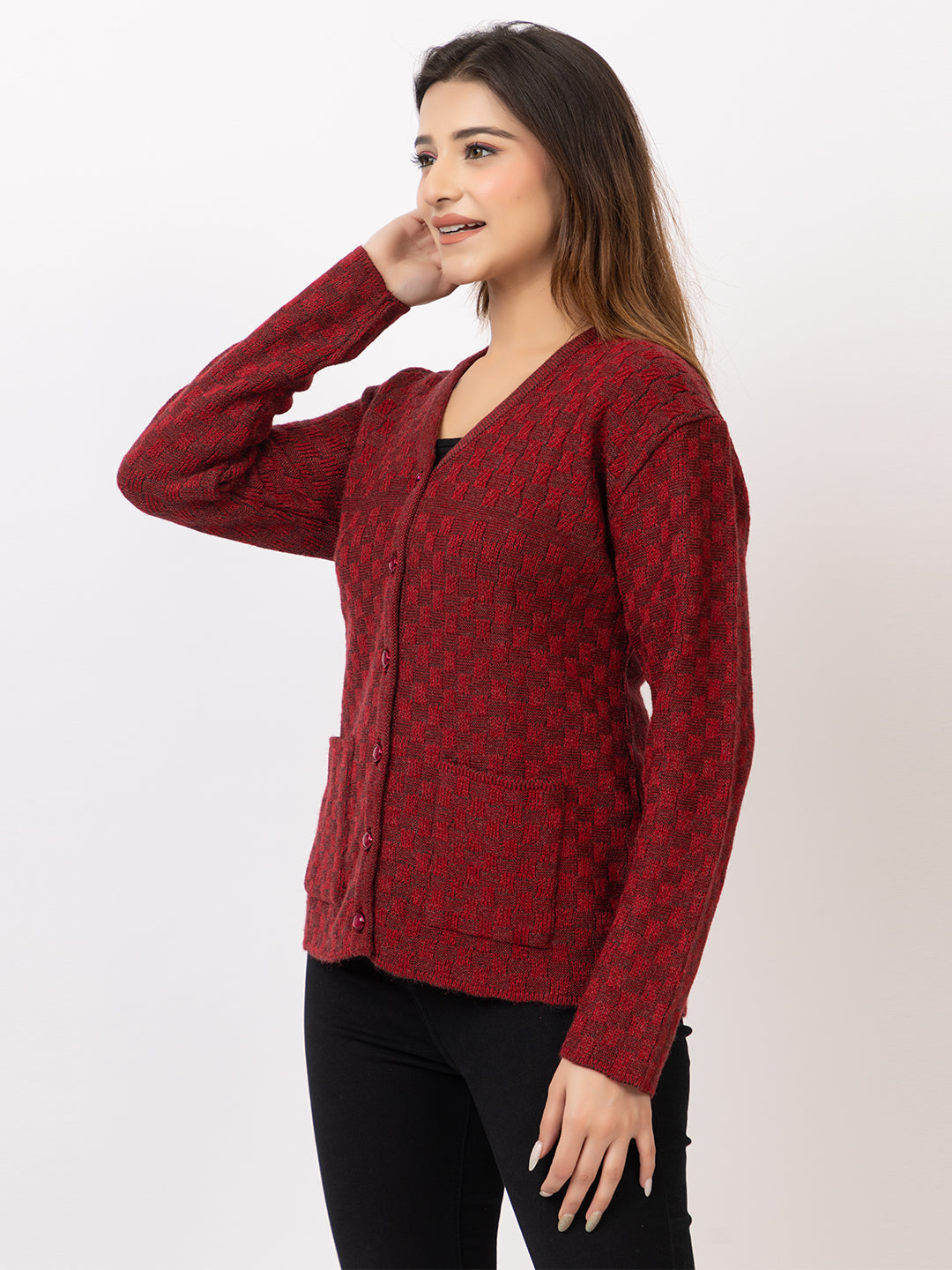 2394 Maroon V neck Cardigan winter wear TWENTY ME