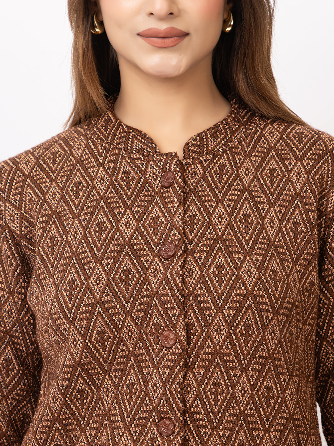 2845 Brown Crew Neck Cardigan winter wear TWENTY ME