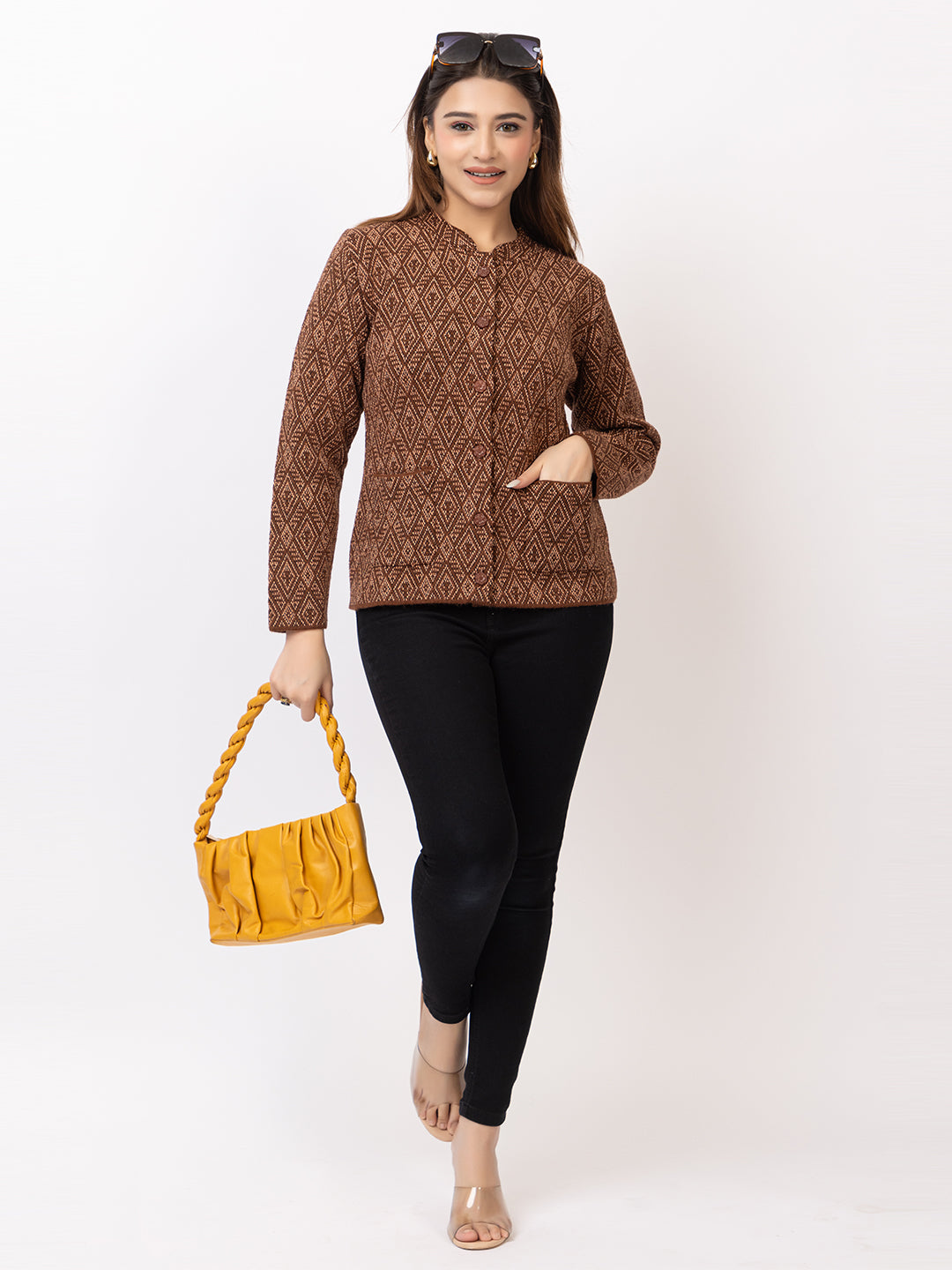 2845 Brown Crew Neck Cardigan winter wear TWENTY ME