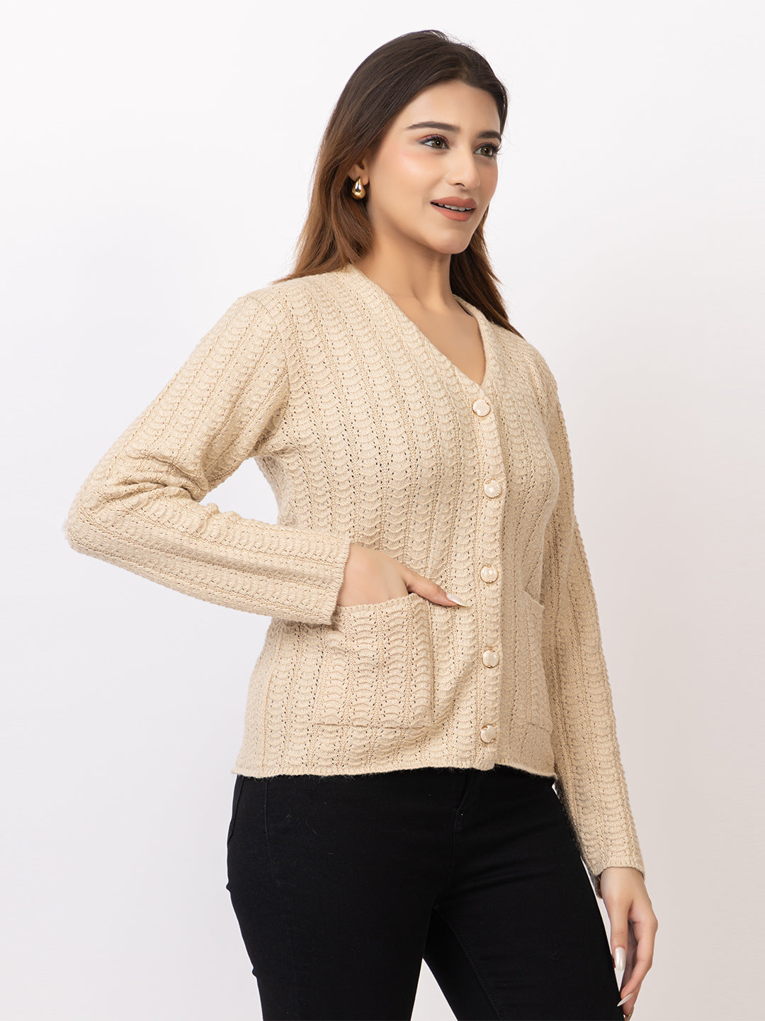 2400 Beige V neck Cardigan winter wear TWENTY ME