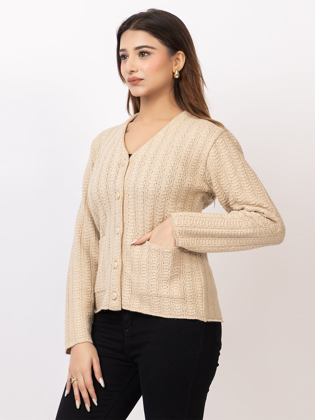 2400 Beige V neck Cardigan winter wear TWENTY ME