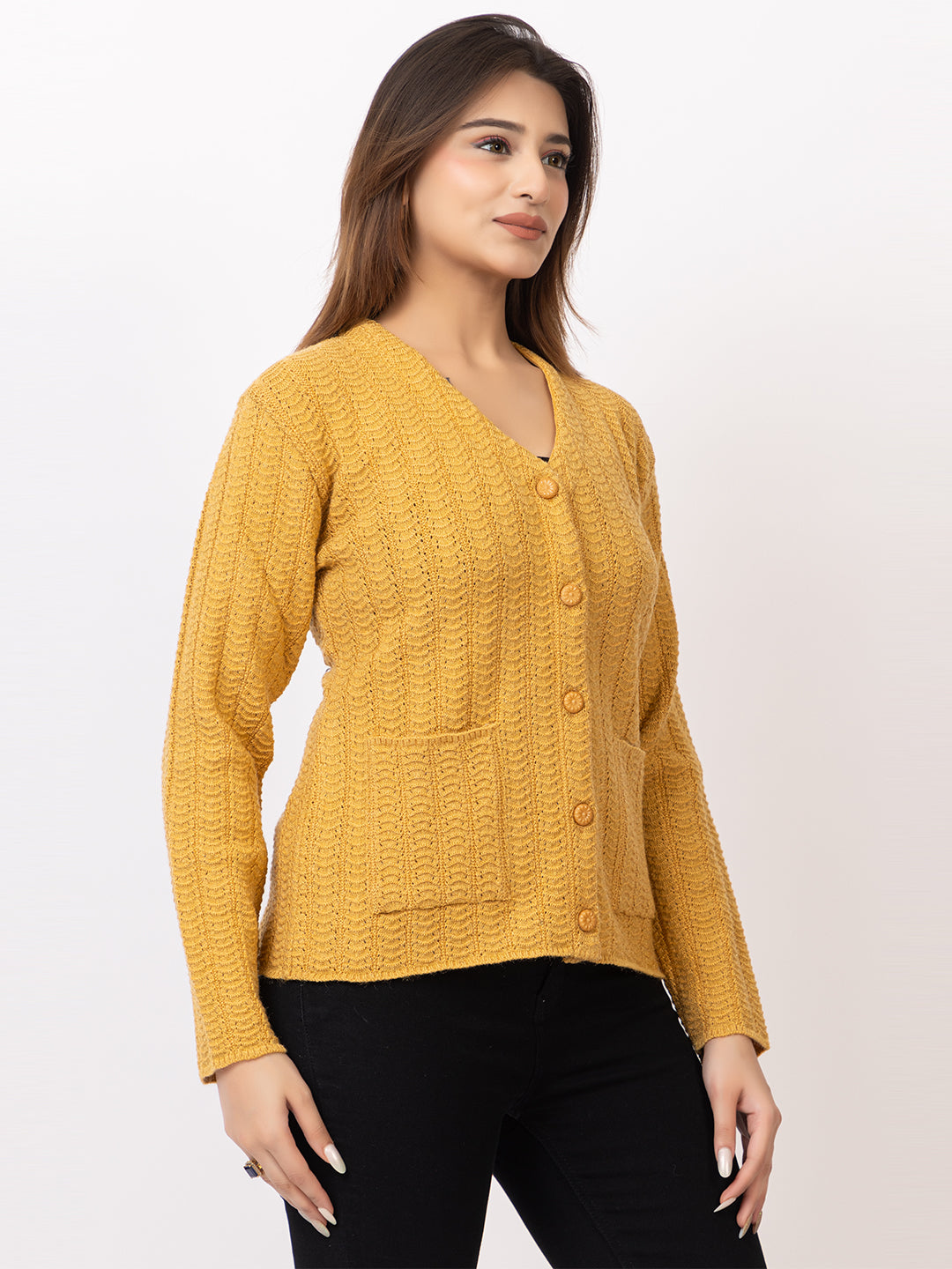 2400 Mustard V neck Cardigan winter wear TWENTY ME
