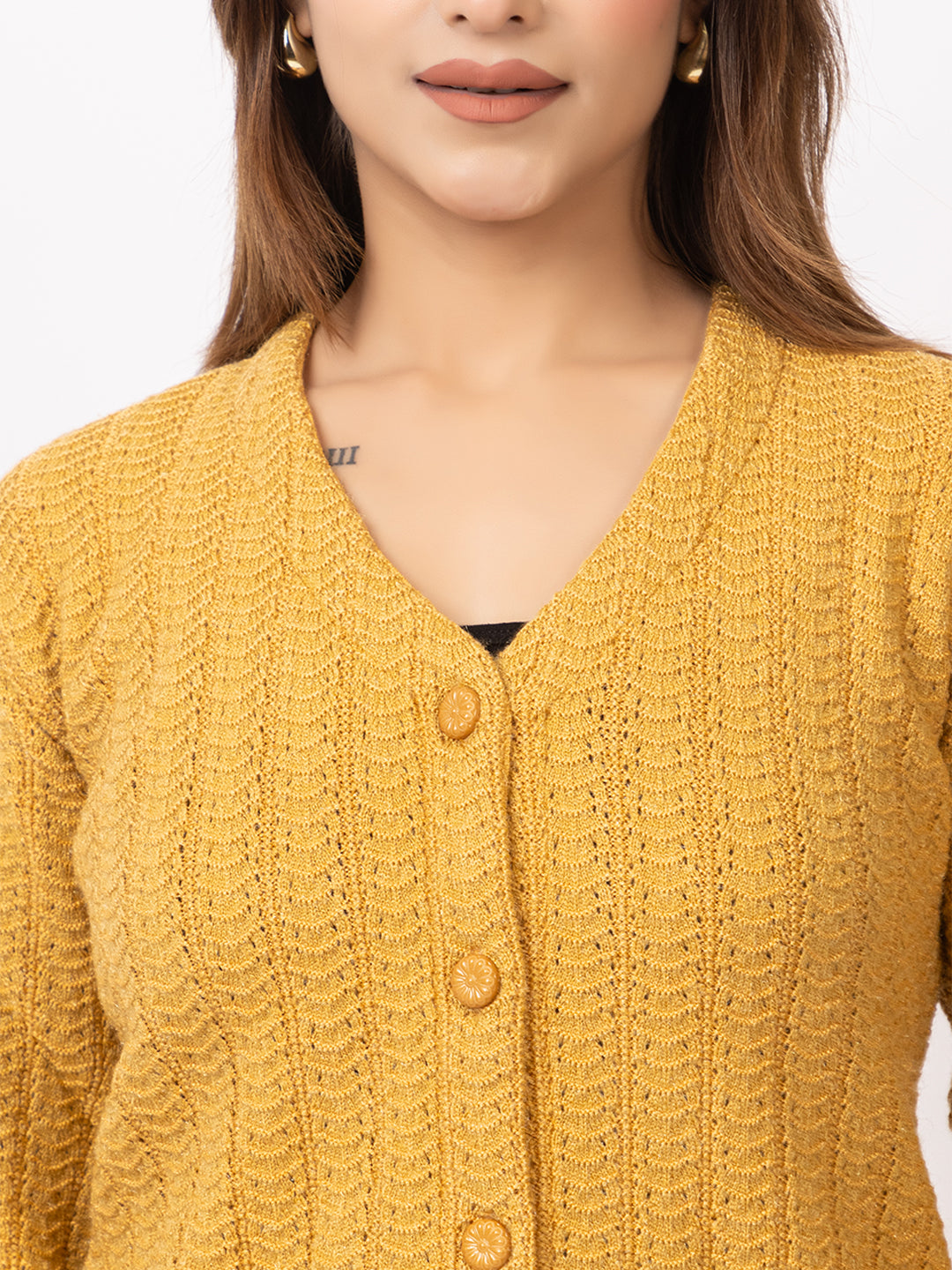 2400 Mustard V neck Cardigan winter wear TWENTY ME