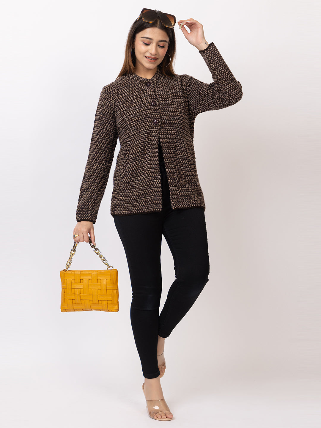 2405 Brown Crew Neck Cardigan winter wear TWENTY ME