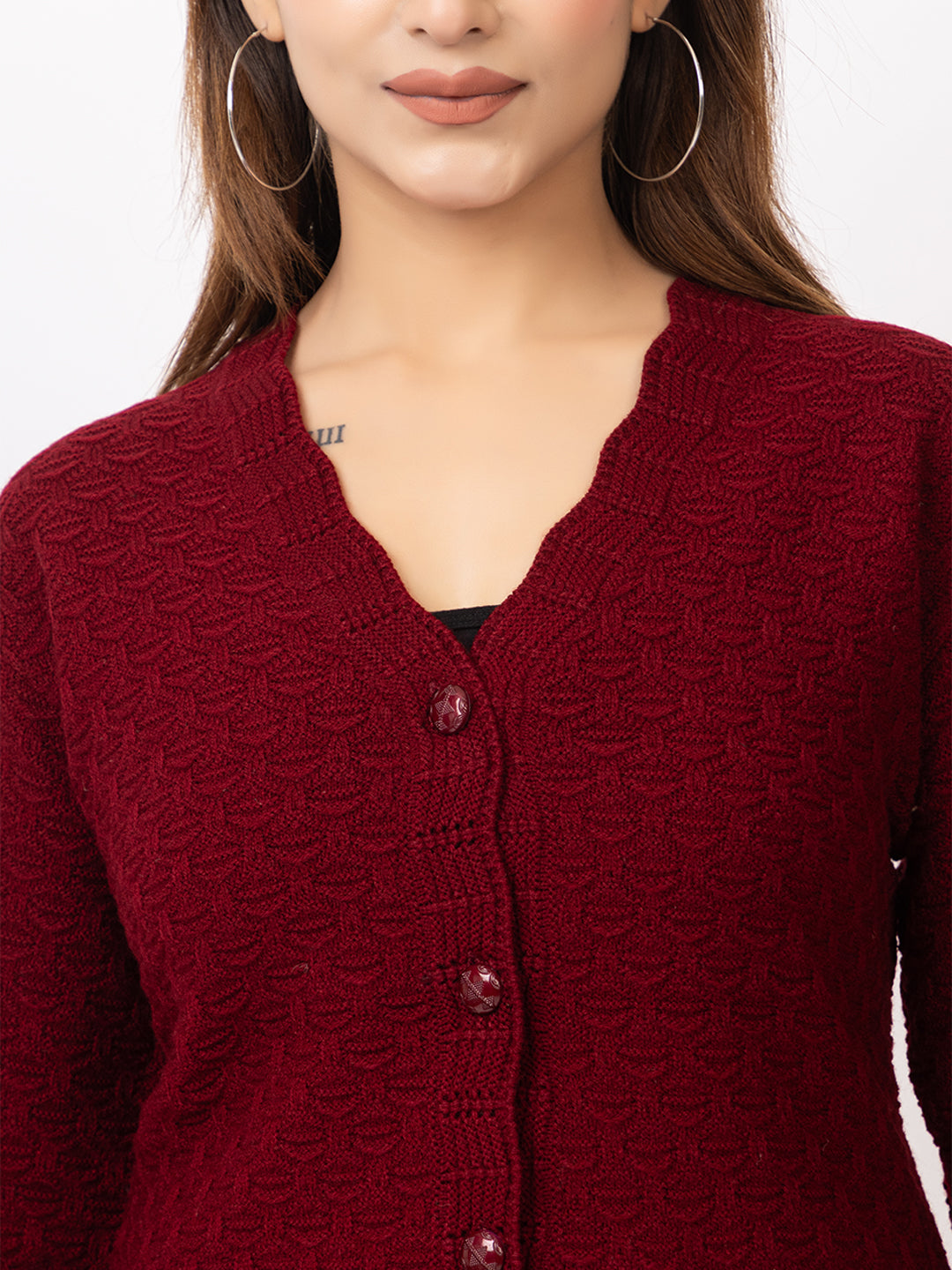 2402 Maroon V neck Cardigan winter wear TWENTY ME