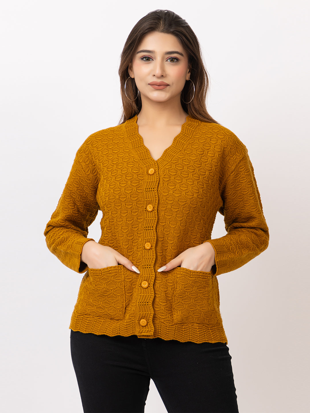 2402 Mustard  V neck Cardigan winter wear TWENTY ME