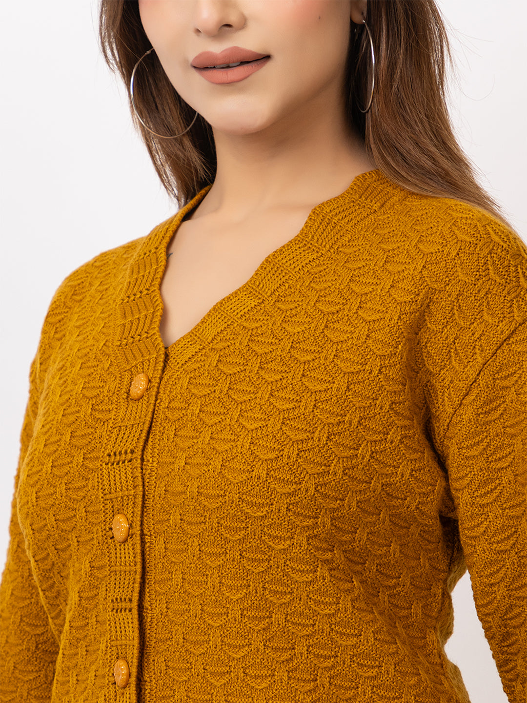 2402 Mustard  V neck Cardigan winter wear TWENTY ME