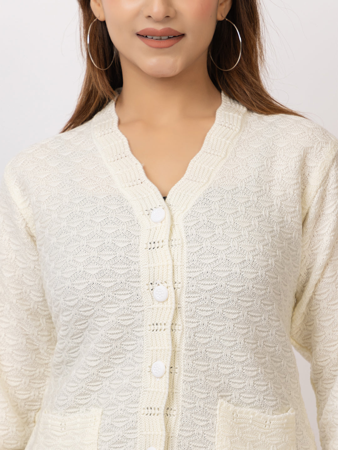 2402 Off White V neck Cardigan winter wear TWENTY ME