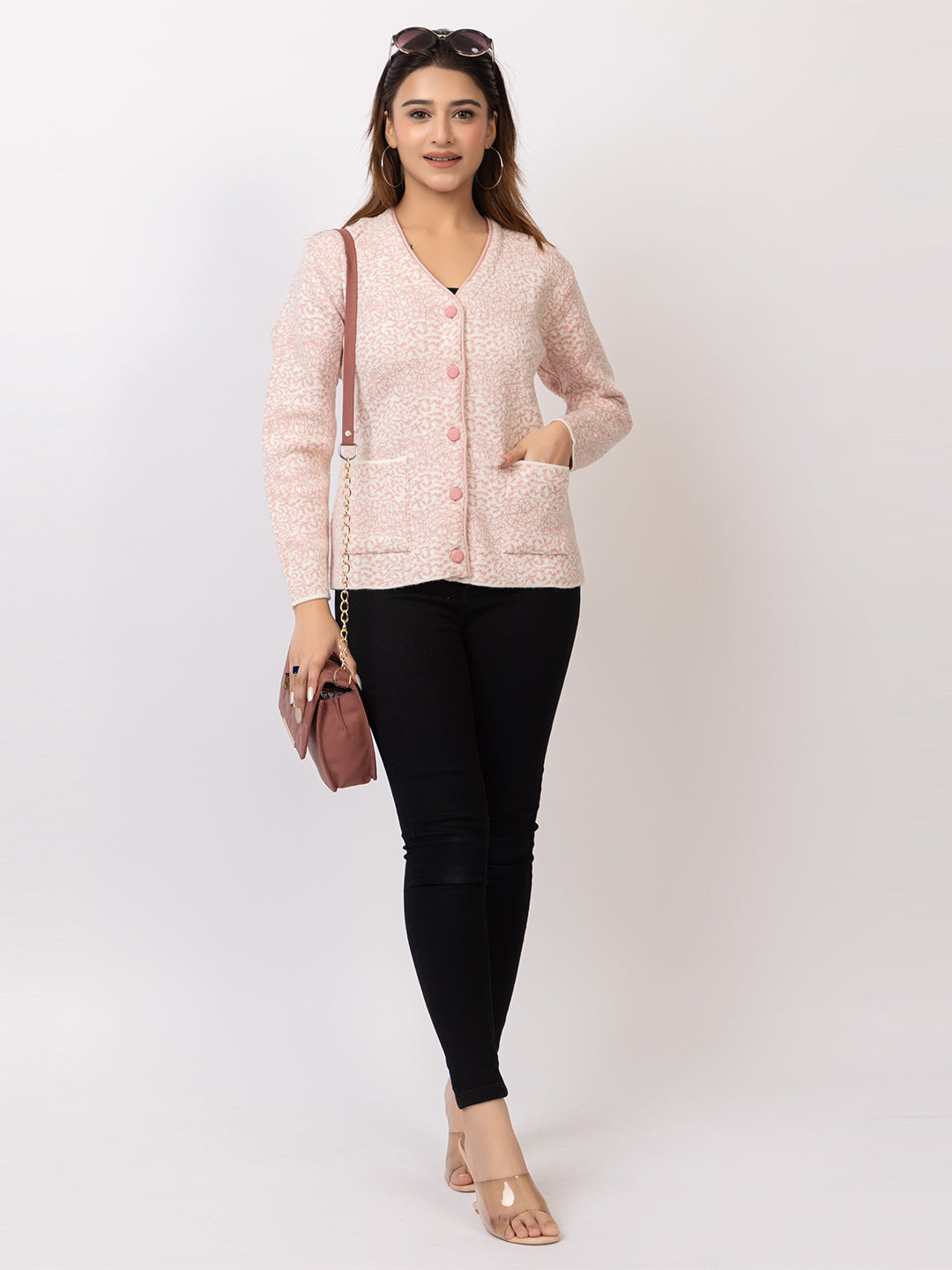 2870 Pink V Neck Cardigan winter wear TWENTY ME