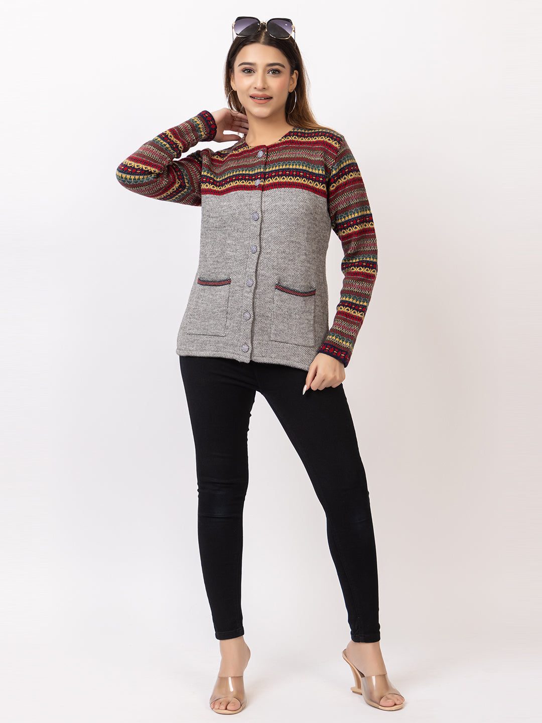 2843 Grey Round Neck Cardigan winter wear TWENTY ME