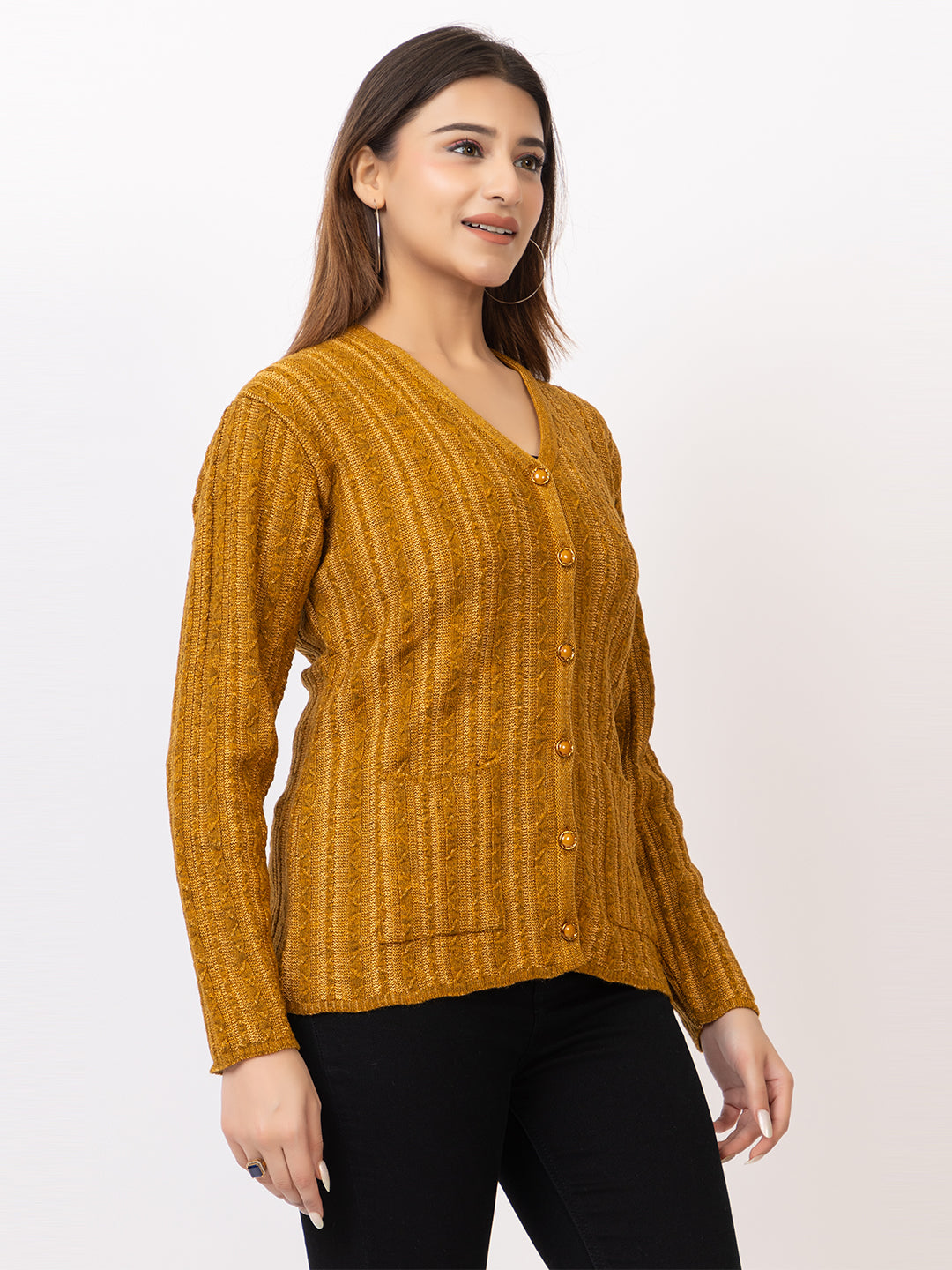 2380 Mustard V neck Cardigan winter wear TWENTY ME