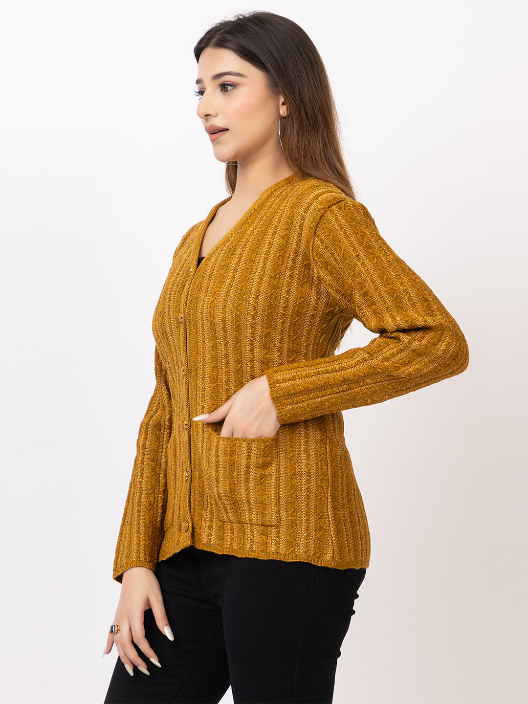 2380 Mustard V neck Cardigan winter wear TWENTY ME