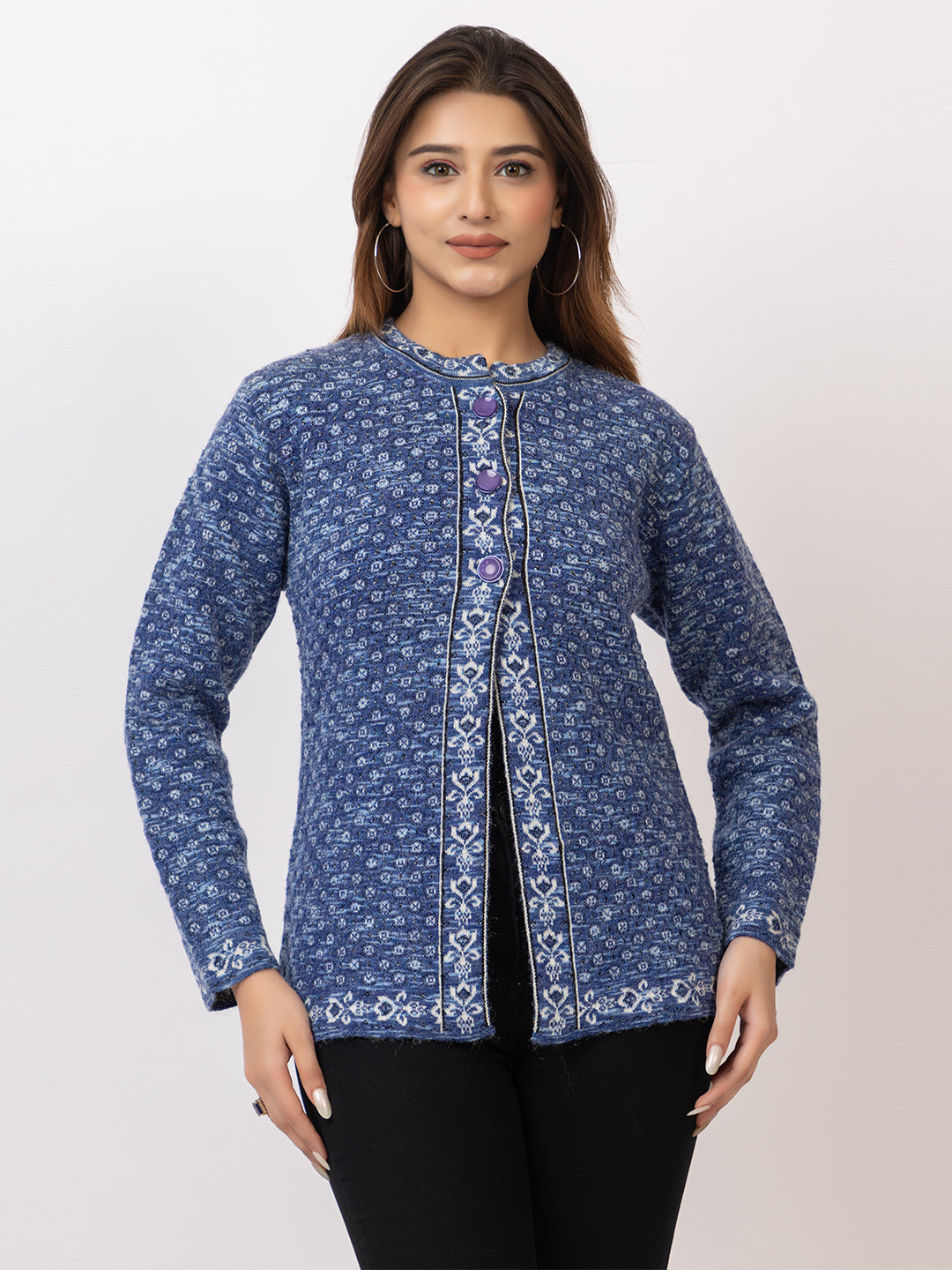 2844 Blue Crew Neck Cardigan winter wear TWENTY ME