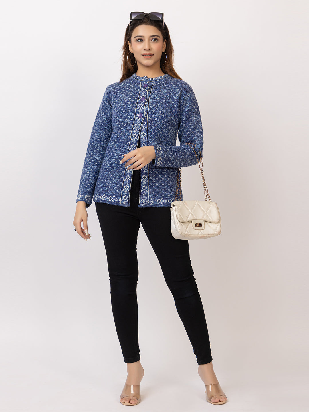 2844 Blue Crew Neck Cardigan winter wear TWENTY ME