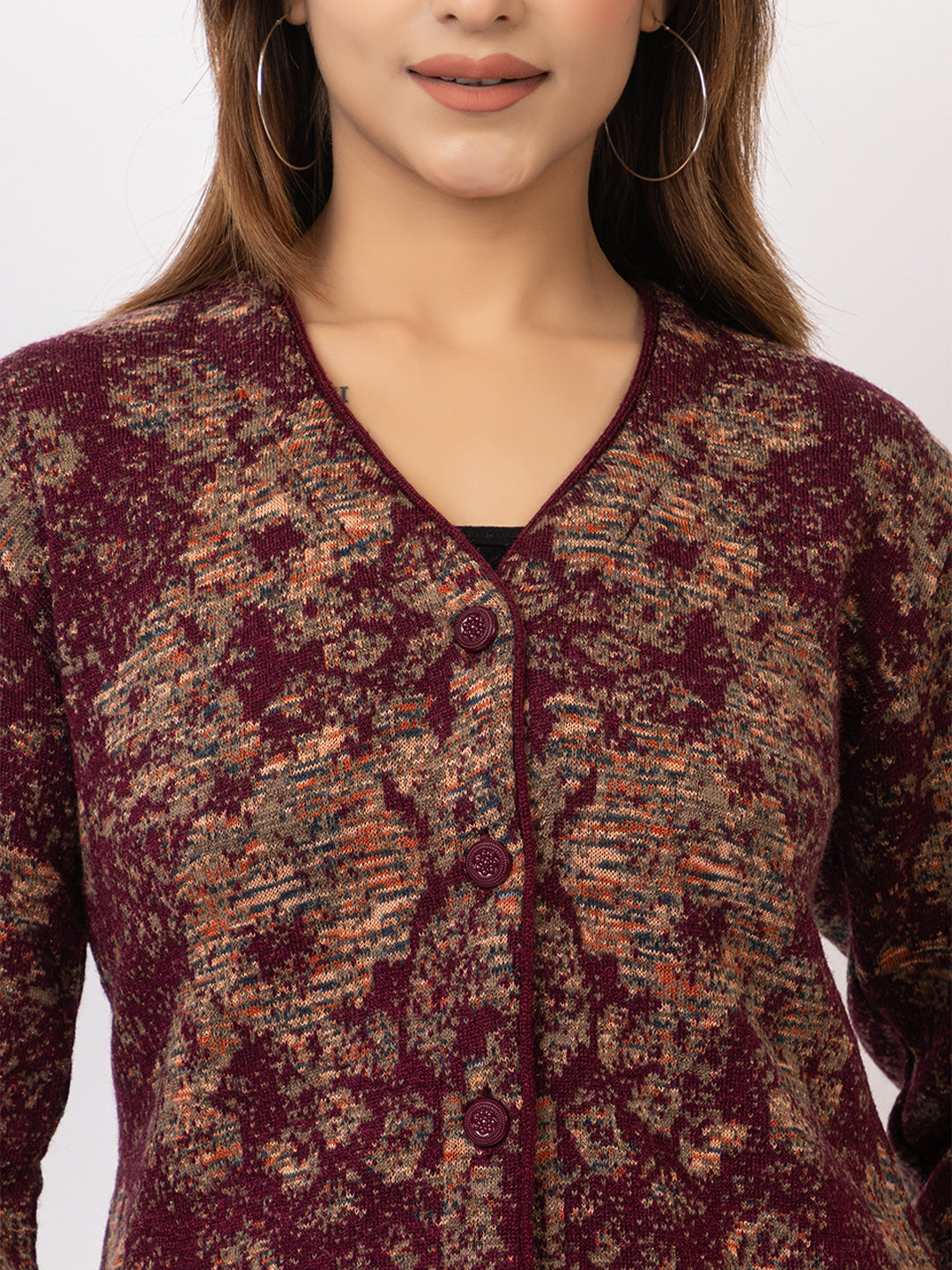 2842 Wine V Neck Cardigan winter wear TWENTY ME
