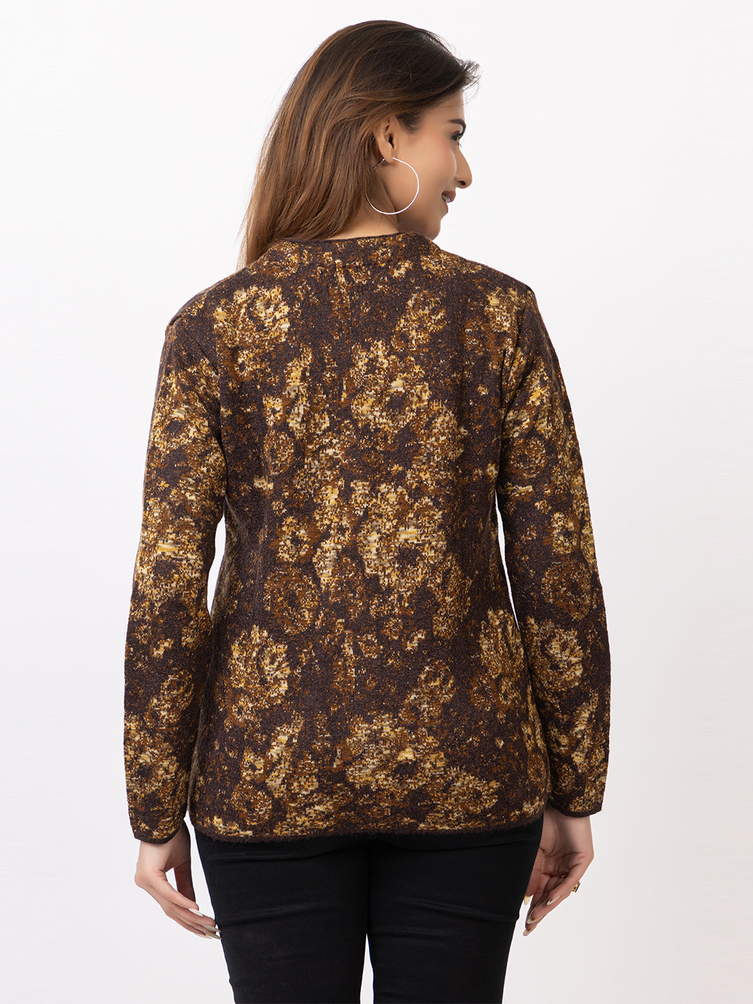 2842 Brown V Neck Cardigan winter wear TWENTY ME