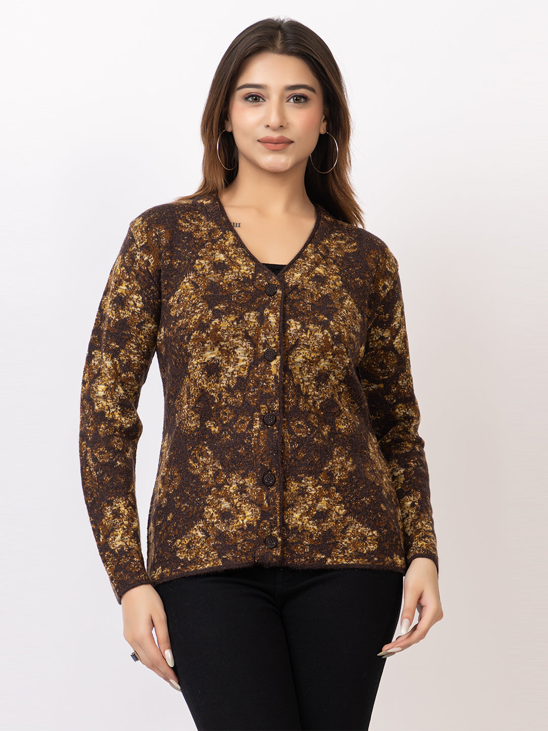 2842 Brown V Neck Cardigan winter wear TWENTY ME