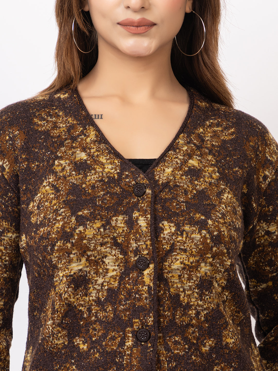 2842 Brown V Neck Cardigan winter wear TWENTY ME