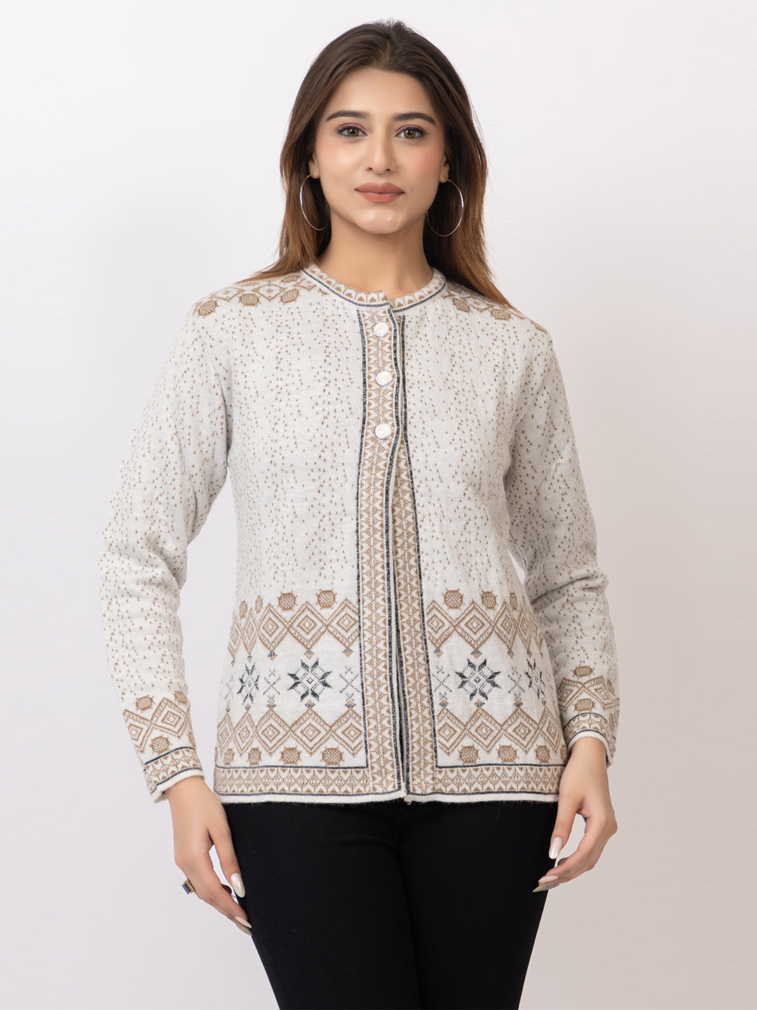 2868 Off White Crew Neck Cardigan winter wear TWENTY ME