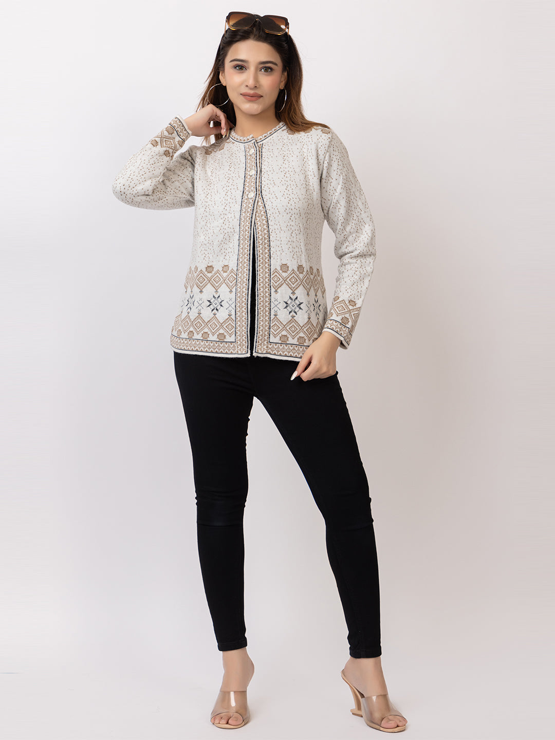 2868 Off White Crew Neck Cardigan winter wear TWENTY ME