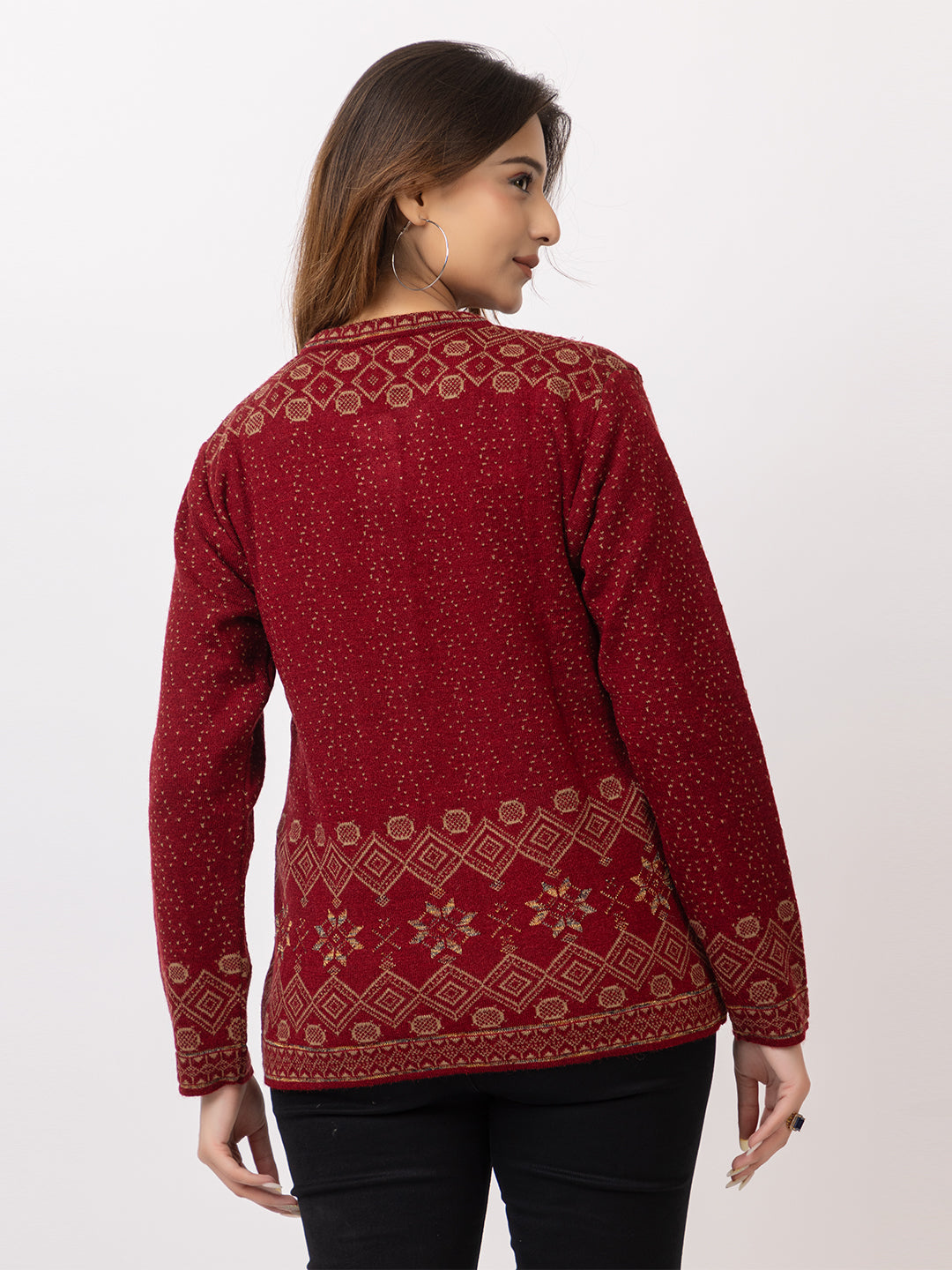 2868 Maroon Crew Neck Cardigan winter wear TWENTY ME