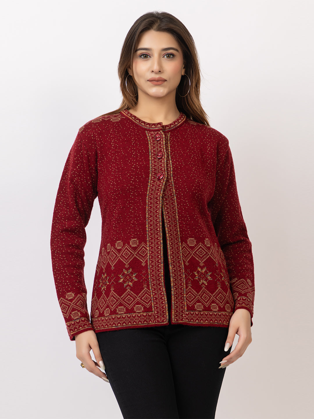 2868 Maroon Crew Neck Cardigan winter wear TWENTY ME
