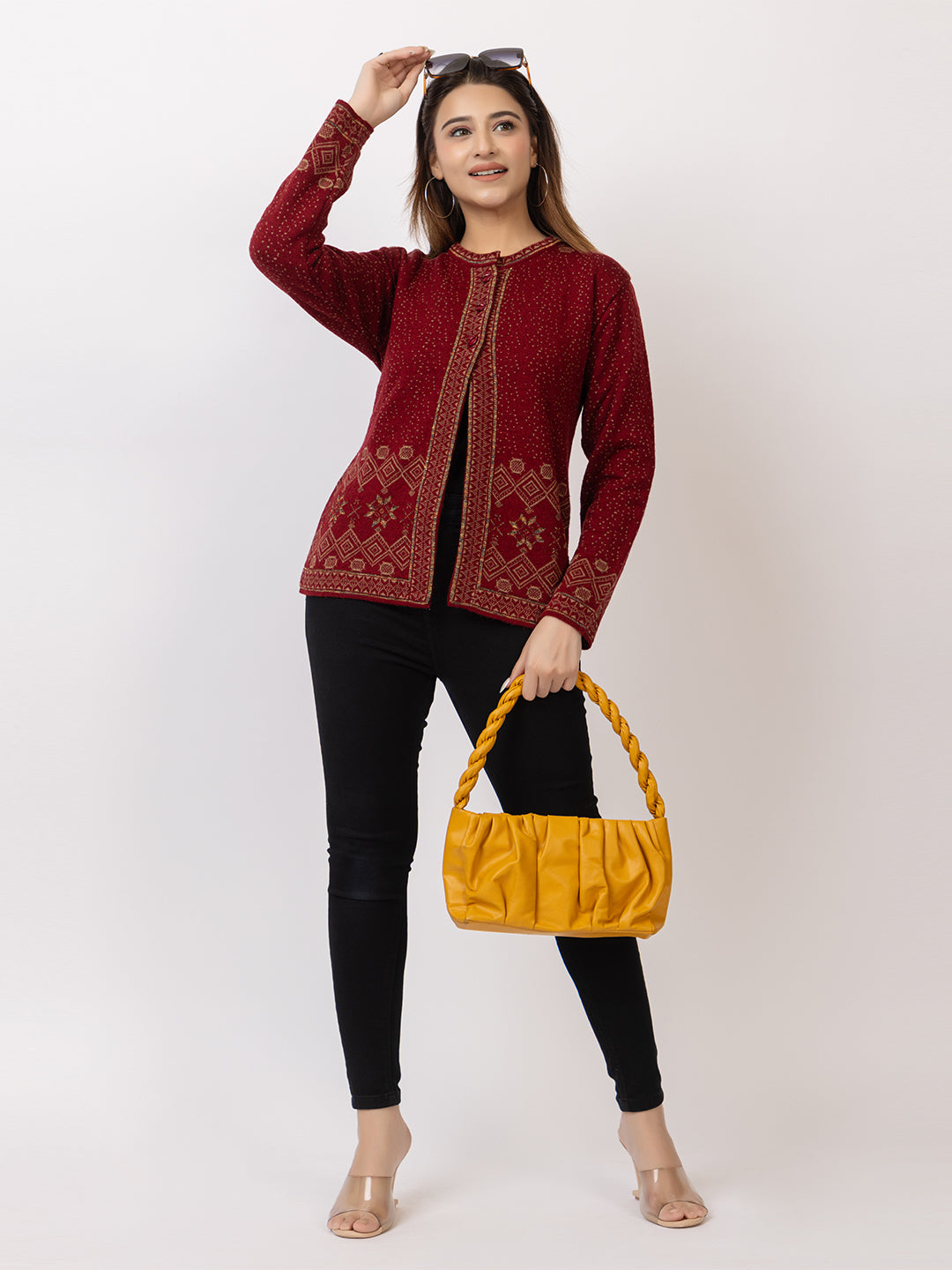 2868 Maroon Crew Neck Cardigan winter wear TWENTY ME