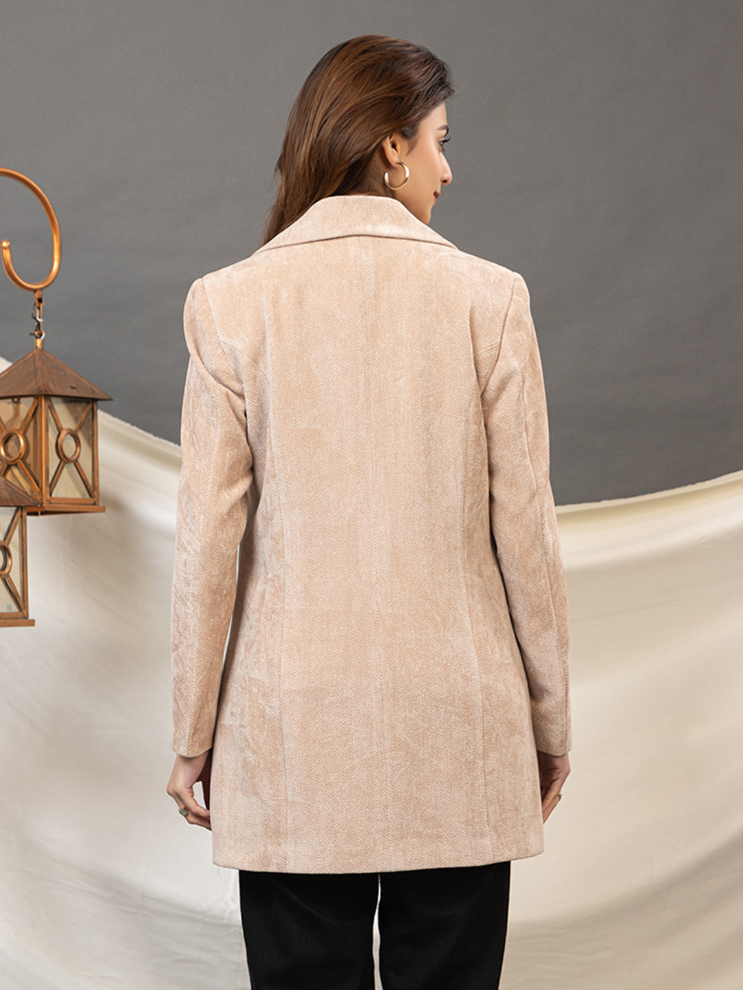 TWENTY ME Women's Elegant Chennile fabric Single Breasted Coat | Classic Notch Lapel Coat ( 4358)