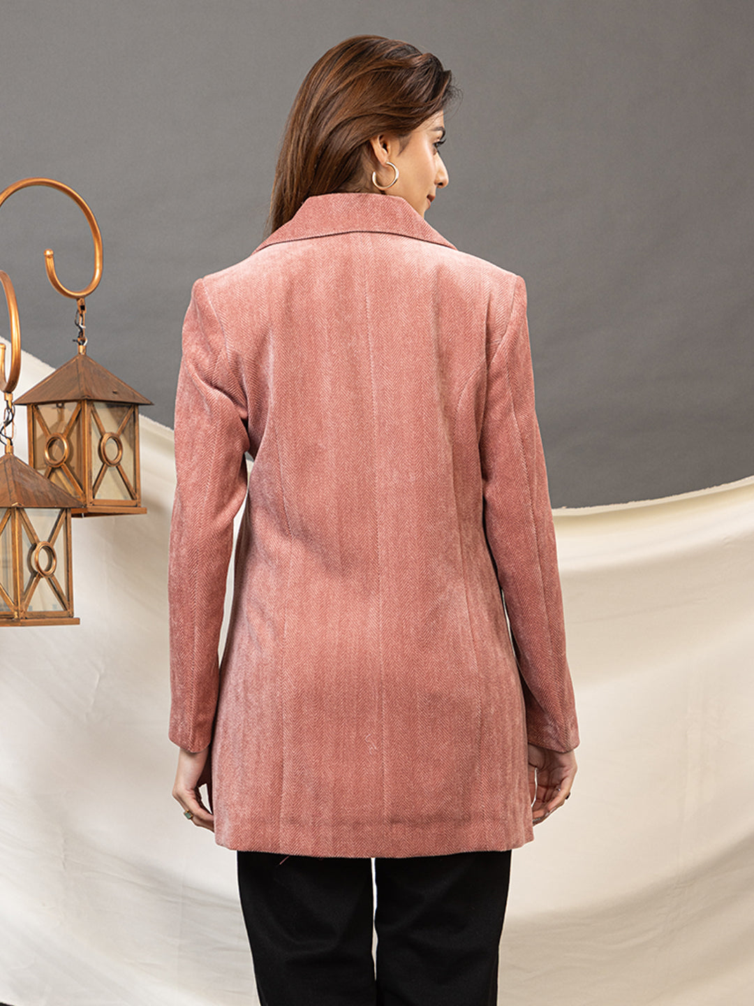 TWENTY ME Women's Elegant Chennile fabric Single Breasted Coat | Classic Notch Lapel Coat ( 4358)