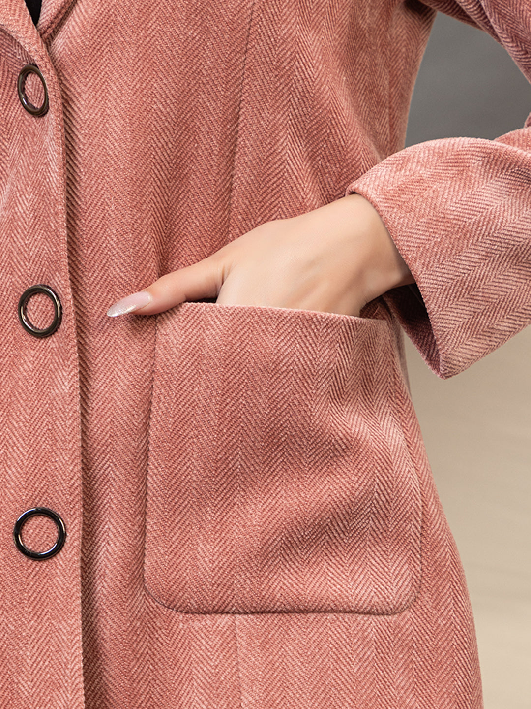 TWENTY ME Women's Elegant Chennile fabric Single Breasted Coat | Classic Notch Lapel Coat ( 4358)