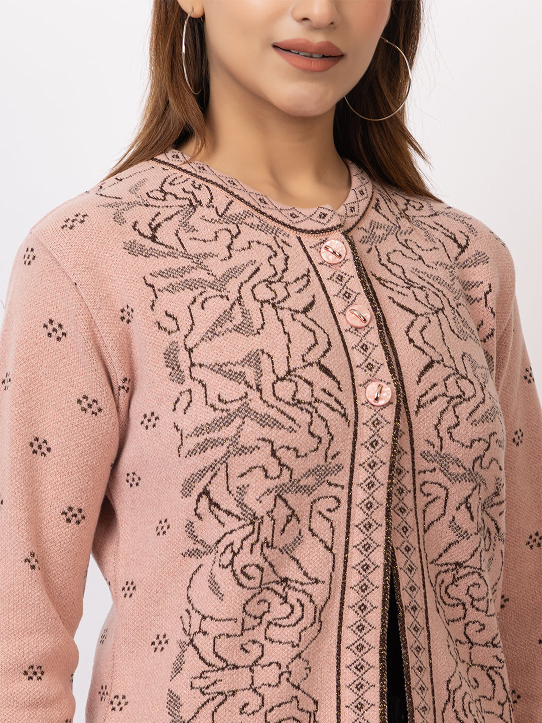 2850 Peach Crew Neck Cardigan winter wear TWENTY ME
