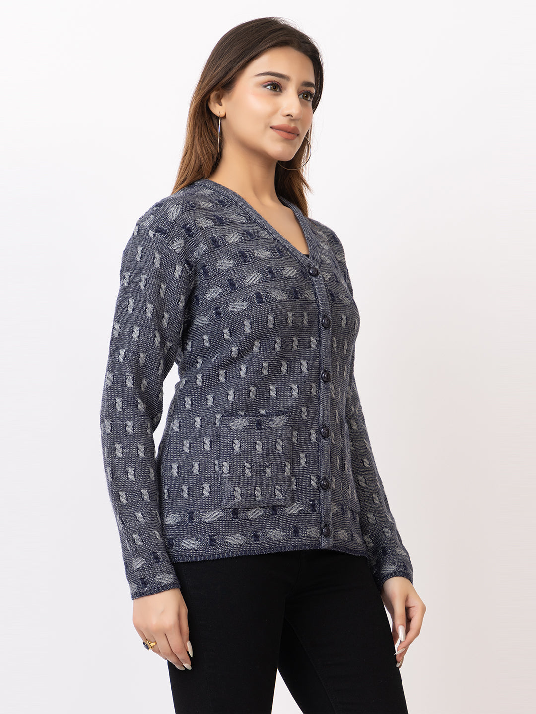 2393 Navy V neck Cardigan winter wear TWENTY ME