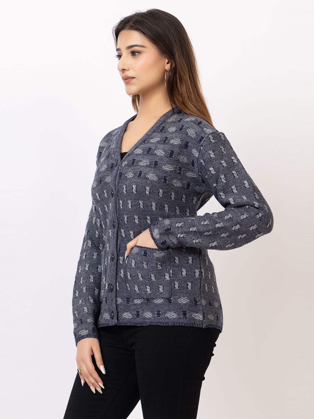 2393 Navy V neck Cardigan winter wear TWENTY ME