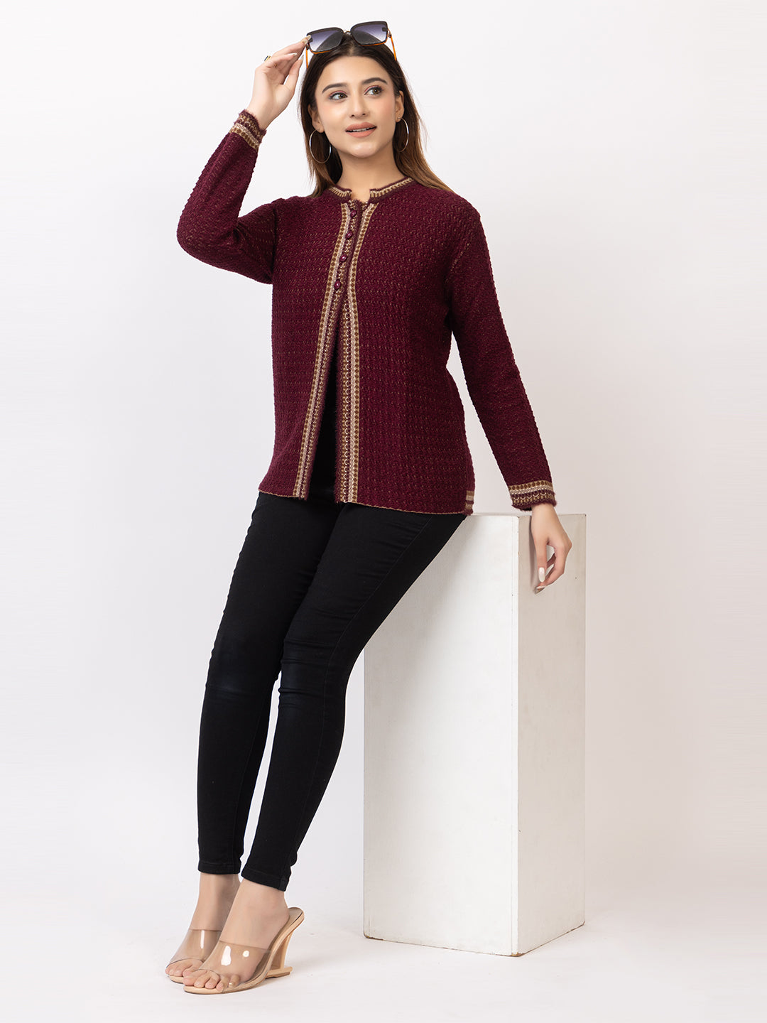 2861 Wine Crew Neck Cardigan winter wear TWENTY ME