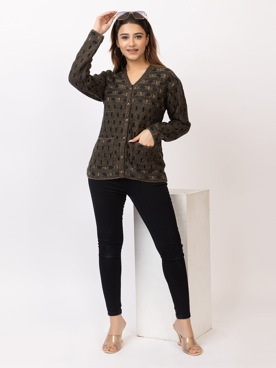 2393 Navy V neck Cardigan winter wear TWENTY ME