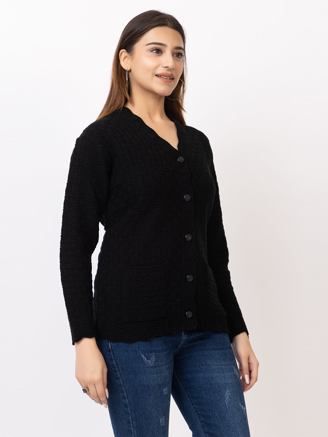 2402 Black V neck Cardigan winter wear TWENTY ME
