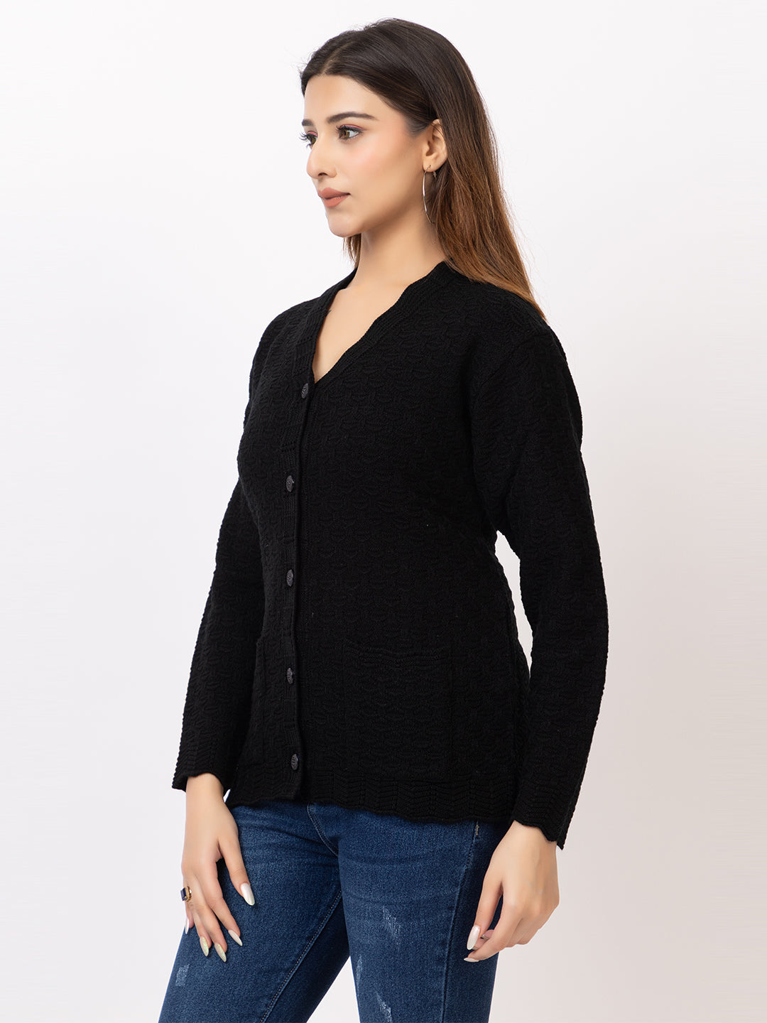 2402 Black V neck Cardigan winter wear TWENTY ME