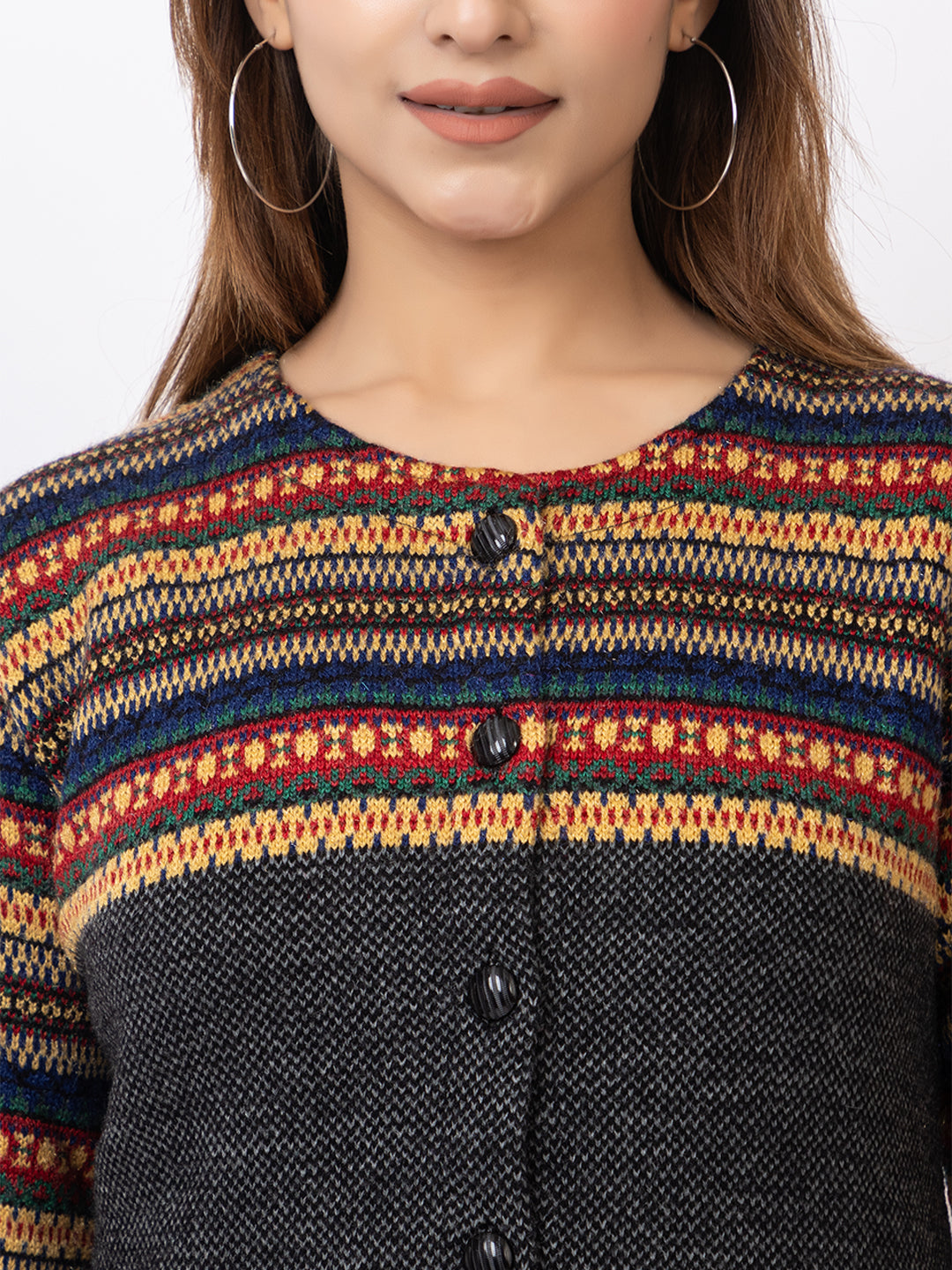 2843 Black Round Neck Cardigan winter wear TWENTY ME