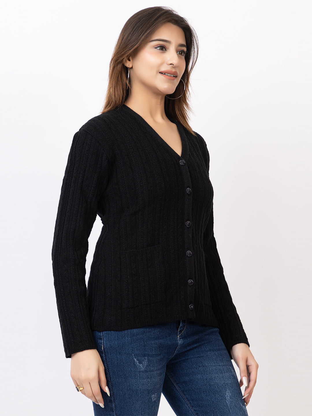 2380 Black V neck Cardigan winter wear TWENTY ME