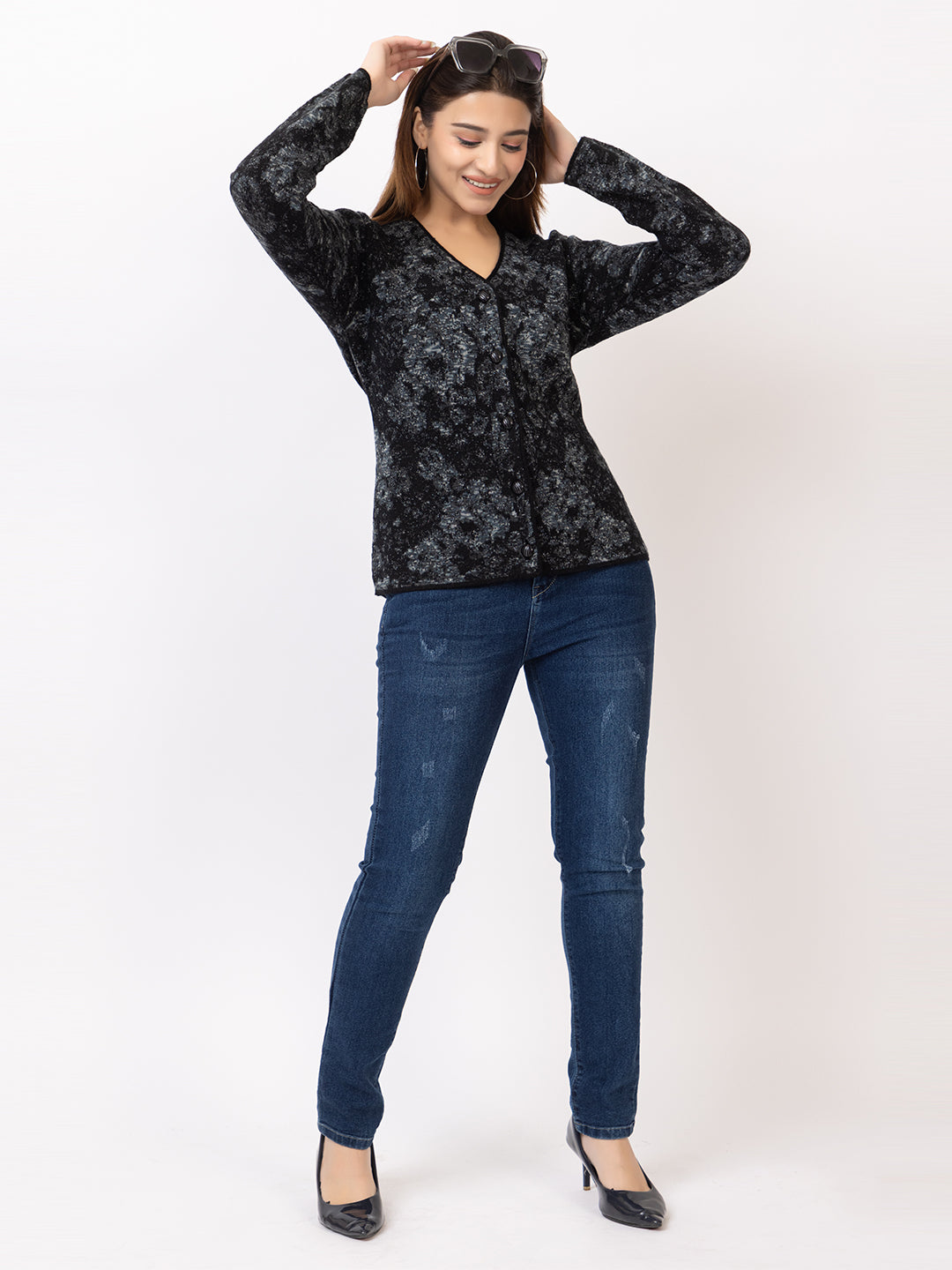 2842 Black V Neck Cardigan winter wear TWENTY ME