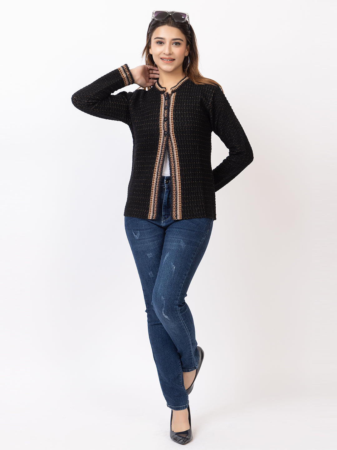 2861 Black Crew Neck Cardigan winter wear TWENTY ME
