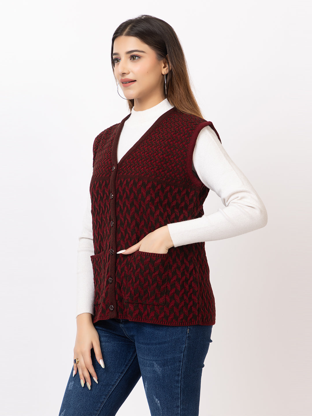 1264 Maroon Sleeveless Cardigan Winter Wear TWENTY ME