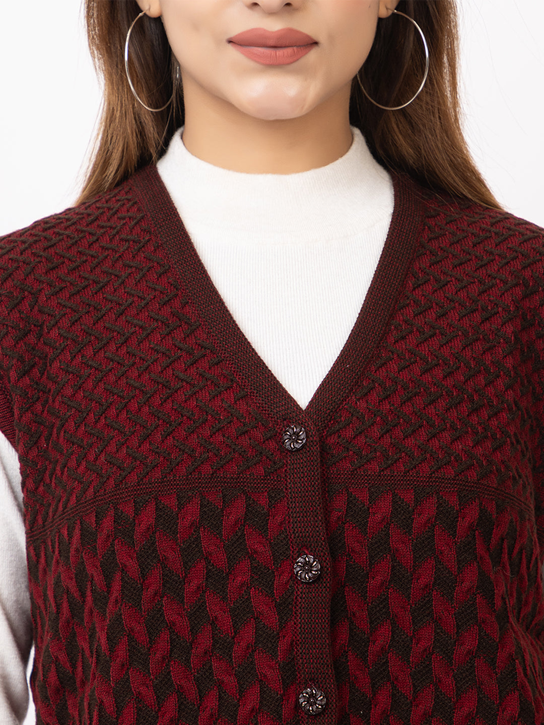 1264 Maroon Sleeveless Cardigan Winter Wear TWENTY ME