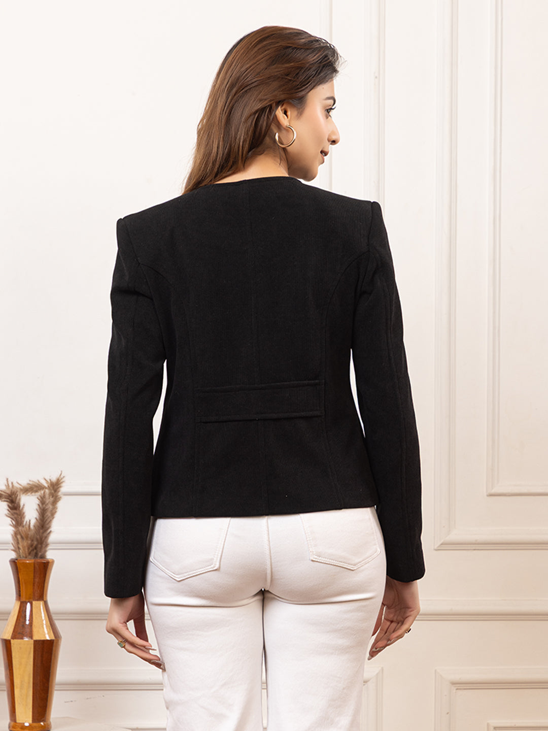 TWENTY ME Women's Elegant Single Breasted Tweed fabric Coat Classic Round Neck Coat ( 4298)